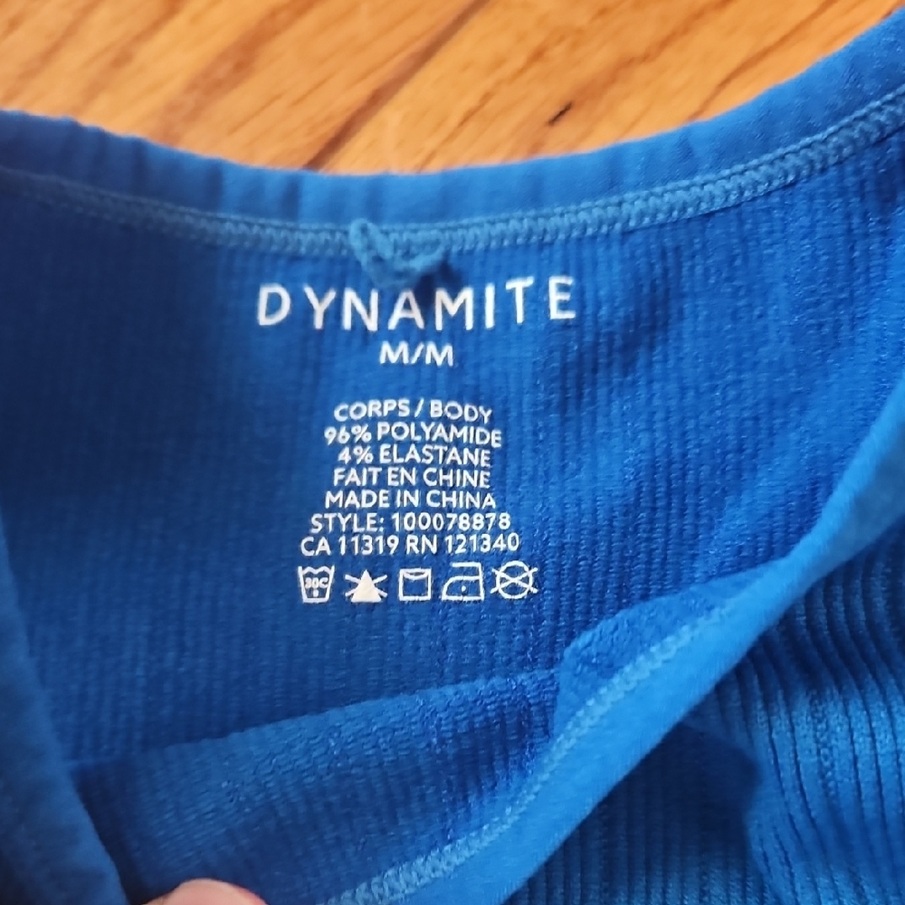 Dynamite Ribbed Blue Bodysuit - Picture 2 of 5